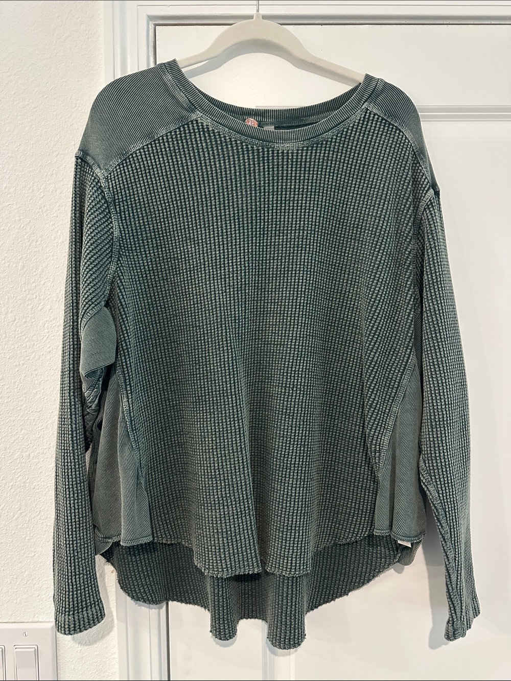 FP One Washed Green Waffle-Knit Long Sleeve Pullover